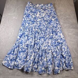 Altar State Maxi Skirt Blue White Floral Tiered Ruffle L